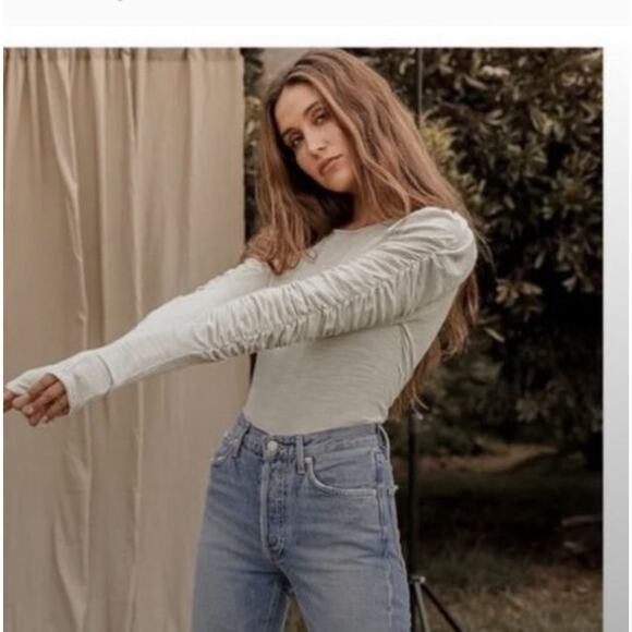 NWT Free People Ruched Long Sleeve Top Alabaster Small - Picture 1 of 6